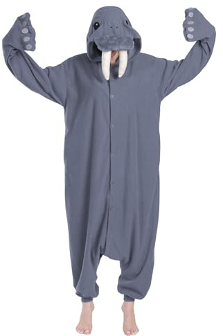 sazpajacos Pijama Morsa Divertido Animal Ropa de Dormir Lindo Dibujos Animados Disfraz de Morsa Adulto Navidad Halloween de Cosplay, Gris XL