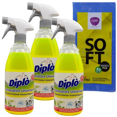 SET: 3x Sgrassatore Universale Limone, Ideale Per Forni, Piastre Elettriche, Piani Di Lavoro, Cappe Aspiranti, Griglie, Affettatrici, Pentole e Pavimenti 700ml + Panno In Lattice SOFT, Formato 30x30