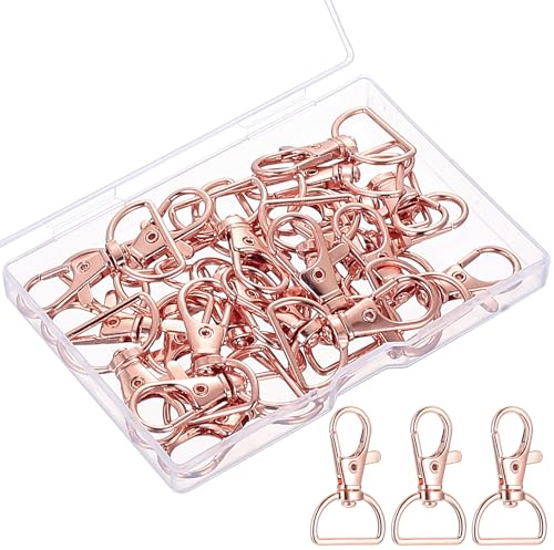 25 Stk Schlüsselanhänger, D Ringen, Schlüsselring Karabinerhaken Spaltringe | Schlüsselring Karabiner Drehverschluss für DIY Hänge Schmuckherstellung (Rose Gold)