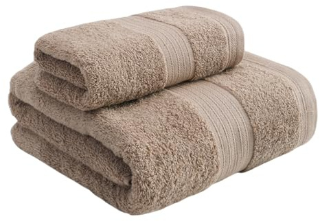ROSSRORE Organic Cotton Towel Set - 2-Piece Ultra Soft Bath Face Towels Suitable for Sensitive Skin, Babies Adults Hypoallergenic Quick-Dry Luxury Spa Combo Set-Brown