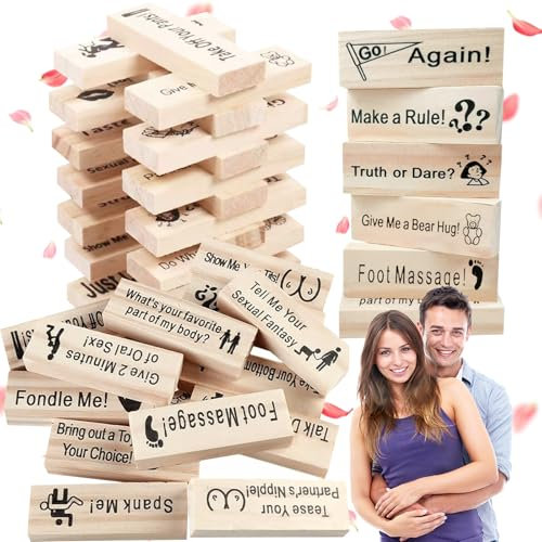 LYNBLY 48 Piezas Juego de Torre de Bloques Súper Traviesos, Juego Torre Apilable San Valentín Parejas, Lust Tower Blocks, Juego de Torre de Lujuria, Regalos para Una Cita Nocturna