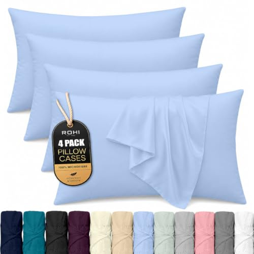 Rohi Microfibre Sky Blue Pillowcases 4 Pack – Soft & Smooth Envelope Closure Pillow Covers – Fade Resistant & Breathable Pillows Cases – Standard Size (50x75 cm)