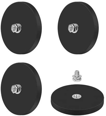 SWAWIS 4 Stück Ø 66mm Neodym Magnete Gummiert mit M6 Innen Gewinde | Magnet Runde, 30kg Tragkraft Magnetsysteme mit Gummimantelm zur Befestigung von Fahrzeugleuchten und -Ausrüstungen