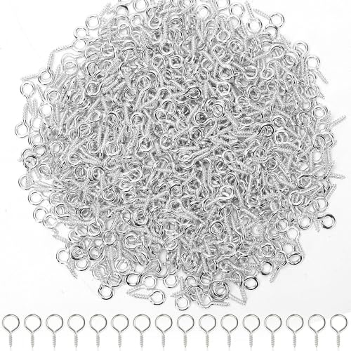 AUGSUN Eye Screws,500 Pcs Silver Screw Eye Pins 10 x 5 mm Mini Eye Hooks Screw for Crafts DIY Projects and Cork Top Bottles