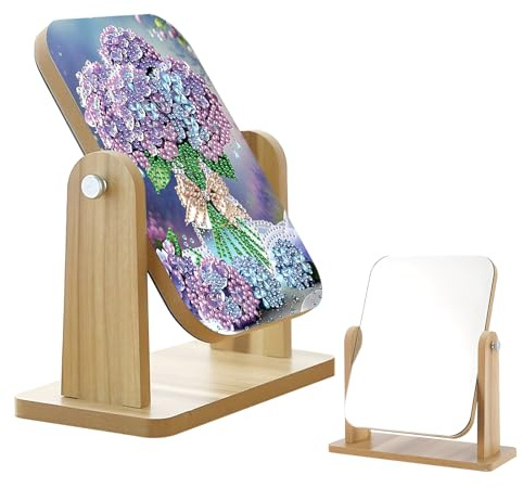 DCIDBEI Diamond Painting Kosmetikspiegel 13x18cm Schminkspiegel 360°Drehbar Tischspiegel für Make Up Stickbilder Erwachsene Reisespiegel für Schminken Gesichtspflege und Rasieren Handspiegel Blumen