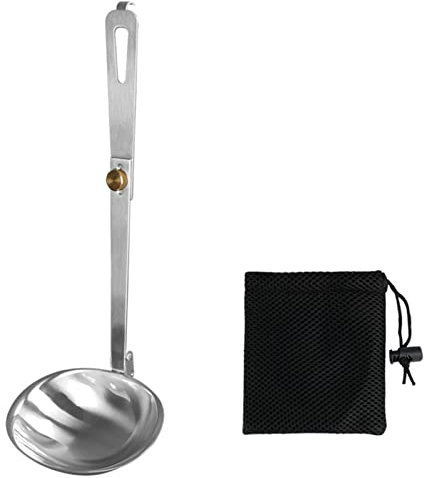 Grande louche de service en acier inoxydable avec poignée pliable pour la cuisson de la sauce, de la soupe