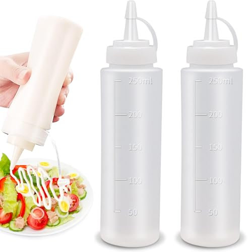 Kezidhp Botella Exprimible, 2 Pcs 350ml 8oz, Dispensador de Salsas sin BPA - Antifugas, para Condimentos, Mayonesa, Mostaza, Salsa de Tomate, Picante, Cocina y Postres