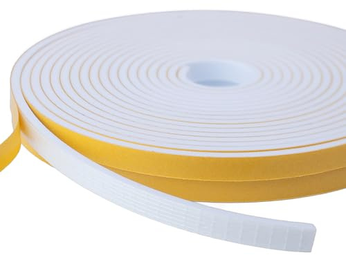 Draught Excluder Tape for Doors & Windows 6 mm(W) x 3 mm(T) Self Adhesive Weather Stripping Insulation Seal Strip Total 20M Long White