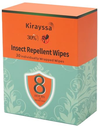 Insect Repellent Wipes – 30 Individually Wrapped Wipes with 30% DEET – Mosquito Repellent & Tick Protection – Up to 8 Hours – Alcohol-Free & Fragrance-Free