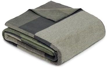 Ibena Madeira Decke 150x200 cm - Baumwollmix weich, warm & waschbar, Kuscheldecke grün grau