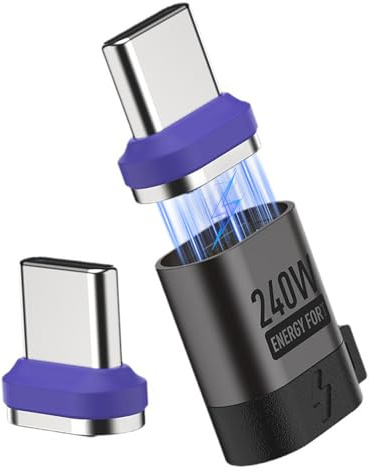 Hemlosk Adaptador Magnético USB C de 240W, USB C Magnético 24 Pines 40Gbps Paquete Recto Tipo C Adaptador con 2 Puntas, USBC con Transferencia de Datos 4K 60Hz para MacBook Pro/Air y Más