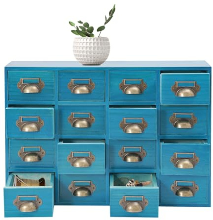 YNAADYH Gabinete Farmacéutico 16 Cajones, Armario Farmacéutico Vintage Con Cajones,Armario Farmacéutico Con Cajones De Tablero Cajas Y Armarios Biblioteca Gabinete Catálogo Tarjeta (Azul)