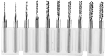 Tungsten Carbide End Mill Set | 10 piezas de grabado bits 1.0 - 3.0 mm | Cutter de fresa de alta precisión para tableros de circuito / plásticos / metal | Vástago de 3.175 mm, 38