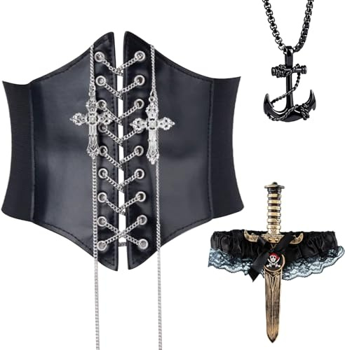 TYXHXTF 3 Pièces Corset Rétro Ceinture Corset Ceinture Femme Élastique Déguisement Costume Pirate pour Halloween, Carnaval
