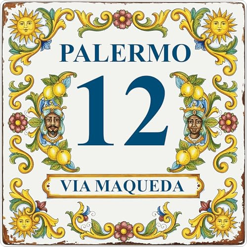 Pubblimania NUMERO CIVICO personalizzato Stile Maiolica modello Sorrento in alluminio rinforzato stampato (Sicilia Maiolica)