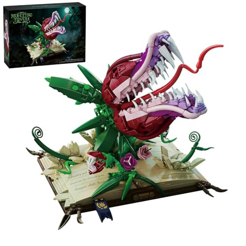 LQPFBSM Ancient Magic Book & Cannibal Flower Building Set Fantasy Monster Plant Model Kit for Adults Articulated Venus Flytrap on Spellbook Gothic Home Decor Gift