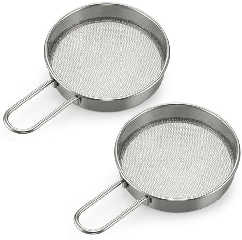 2 Pack 8cm Round Mini Sieve, Stainless Steel Fine Mesh Strainer for Kitchen | Mini Flour Sifter for Baking Powdered Sugar Coffee Tea, Small Sieve With Handle