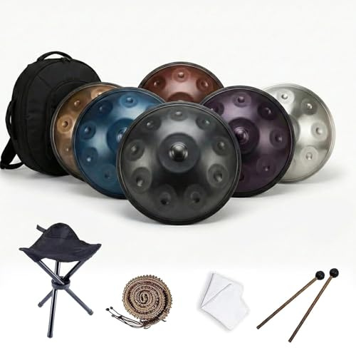 Handpan Drum Instrument, 22 Inch Steel Hand Pan Drum Set (9/10/12 Notes), Includes Stand, Carrying Bag & Mallets - Professional Instrument For Yoga & Healing(Purple,9 notes(440HZ))