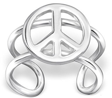 Bungsa .925 Echtsilber Peace Friedenszeichen Ear Cuff Ohrklemme (Ohrklemme Ear Cuff Ohrstecker Ohrring Echtschmuck Studs Ohrschmuck Clip-On Damen Frauen Herren)