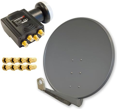 PremiumX Antenne DELUXE100 Aluminium 100cm Digital SAT Schüssel Spiegel in Anthrazit Quad LNB 8X F-Stecker