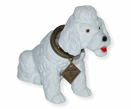 RAKSO Wackel Figur Hund Pudel Wackelfigur H 13 cm weiß klein Dekofigur mit Wackelkopf