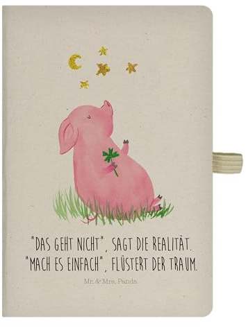 Mr. & Mrs. Panda Notizheft A5 Schwein Glück - Geschenk, Notizbuch Hardcover, Glücksbringer, Tagebuch, Reisetagebuch, Sterne, Journal, Motivation, Adressbuch, Träume, Ziele, Lustige Sprüche