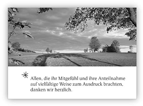 16 Trauer Dankeskarte mit Landschaft in schwarz weiß: Allen, die ihr Mitgefühl und ihre Anteilnahme auf vielfältige Weise zum Ausdruck brachten. • Danksagungs Trauerkarte nach Tod als Dank