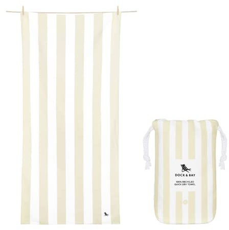 Dock & Bay Strandhandtuch - Schnell trocknende Mikrofaser, ohne Sand - Kompakt, Leicht - 100% recycelt - Inklusive Beutel - Cabana Light - Bora Bora Beige, Extra Large (200x90cm, 78x35)