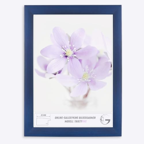 OGK Thirtyfive Bilderrahmen 100x70 cm Dunkelblau gewischt mit MDF Holzrahmen vollummantelt, entspiegeltes Anti-Reflex Kunstglas und HDF Rückwand - Fotorahmen für Hoch- und Querformat