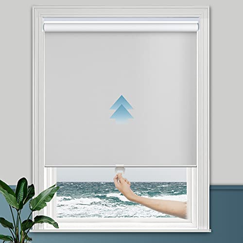Persilux 100% Blackout Roller Window Shades Window Blinds Cordless Roller Shades UV Protection Energy Saving Roller Blinds for Windows, Home and Office (32 W x 72 H, Light Grey)