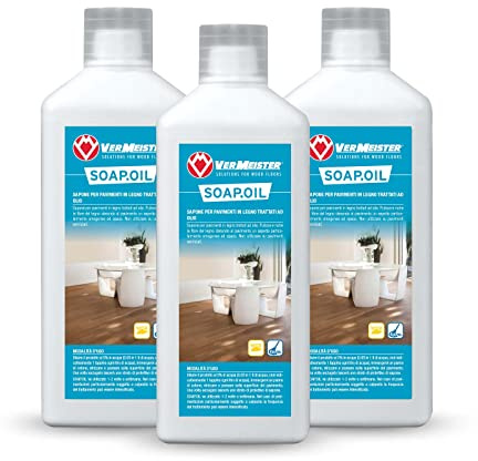 Soap.Oil Vermeister - Sapone Detergente Nutriente per la Pulizia Ordinaria e la Manutenzione di Pavimenti in Legno trattati ad Olio. 3 Bottiglie da 1L