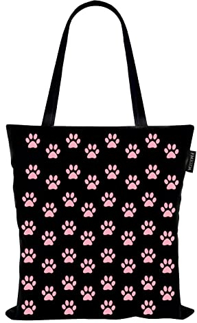 Fmeida Stoffbeutel Bedruckt Stofftasche Damen Jutebeutel Baumwolltasche Canvas Tragetasche Einkaufstasche Lange Henkel Einkaufsbeutel faltbar Einkaufsshopper Tote Bag Aesthetic Punkt Schwarz