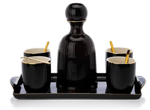 HowHomely Caraffa brocca in ceramica nero glamour set da tè per 4 persone