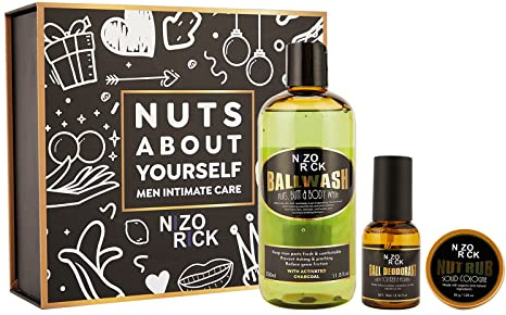 Ball Deodorant for Men, Mens Ball Wash Kit, Natural & Organic Ball Wash Lotion+Ball Deodorant Spray+Anti-Chafing Nut Balm Cream to Stay Fresh, Dry & Moisturized All Day