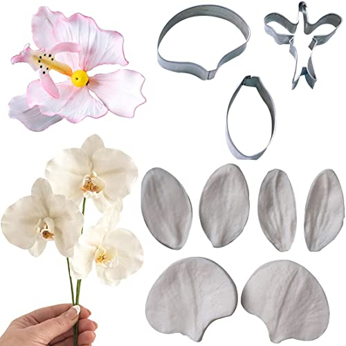 Yordanka 9set cortador de pasta de flores de azúcar y Phalaenopsis pétalo vena molde de silicona fondant molde de decoración de pasteles herramienta de acero inoxidable cortador de flores gumpaste