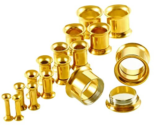 Lieson Ear Tunnel Flesh 12mm, 16 Stück Flesh Tunnel Edelstahl Hoop Dehn Tunnel Set 1/2 inch Ohr Tunnel Gold