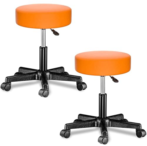 Casaria® 2x Sgabello con Ruote Regolabile 46-60 cm in Similpelle Seduta Imbottita Sedia Girevole Sgabelli con Rotelle Sgabello Sgabello Trucco