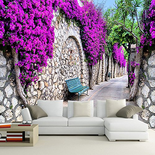 Fototapete 3D Lila Blume Wand Landschaft 250 cm B x175 cm H Vlies Tapeten Wandtapete XXL Moderne Wanddeko Wohnzimmer Schlafzimmer Büro Flur