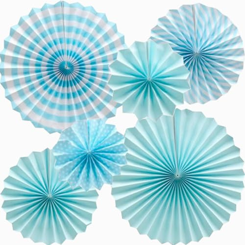 Ruidee 6 Stück Papierfächer Fans Dekoration Hängende Dekoration Dekorative Dekorations für Geburtstag, Hochzeit, Karneval Baby Shower Home Party (Blue)