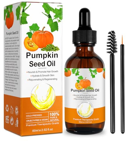 Pumpkin Seed Oil for Hair (60 ml), Pumpkin Seed Oil Perfect for Hydrating & Repairing Dry, Damaged Hair Skin Care, Pure Natural and Cold Pressed - Face, Body, Hair, 2 FL oz