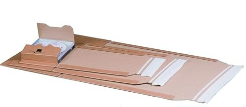 karton-billiger | Universalverpackung Buchverpackung Wickelverpackung Buch Verpackung selbstklebend Aufreißfaden Wellpappe braun | 11 versch. Größen (A3-455 x 325 x 80mm, 25)