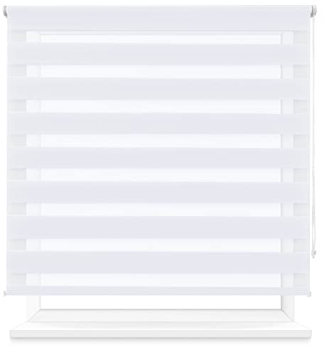 Estor Enrollable de Doble Capa Noche y Día 45x180cm (Ancho x Largo), Persiana Enrollbale para Ventana, tamaño de la Tela 42x175cm (Blanco)