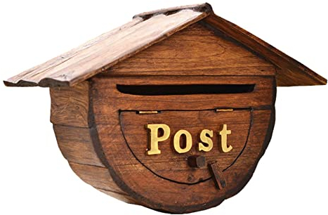 QOBNN Cassetta Postale in Legno, Cassetta Postale A Parete, con (Posta) Il Cartello Cassetta Postale Impermeabile per Esterni, Decorazione da Appendere all'Esterno per Cassetta Postale Domestica