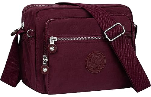 NEWIROVE Umhängetasche Damen Mittelgroß Nylon Wasserdicht Crossbody Bag Leichte Schultertasche Damen Handtaschen Mit Vielen Fächern Sportlich Umhängetasche Für Einkaufen, Reisen, Schule,Rot