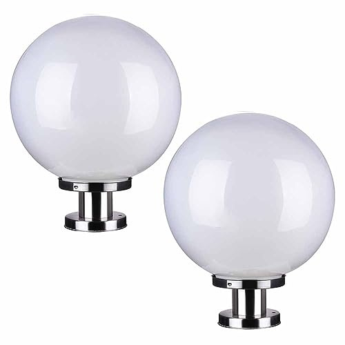 TkTsjtle Silver Stainless Steel Column Lamp Outdoor Path Lamp IP44 White Round Pedestal Lights Ball Pedestal Lamp Terrace Landscape Yard Garden Lights Modern E27 Acrylic Lawn Lamp