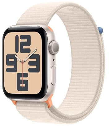 Apple Watch SE (2ª generazione, 2023) GPS 44 mm Smartwatch con cassa in alluminio color galassia e Sport Loop galassia. Fitness tracker, monitoraggio del sonno, Rilevamento incidenti