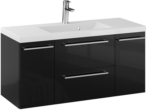 Furni Rosen 100 cm Hängend Waschbecken mit Unterschrank und Eleganten und Chromgriffen Waschbeckenunterschrank Badezimmer Waschtisch mit Unterschrank Waschtischunterschrank