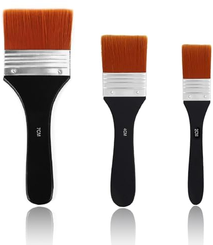 Pinselset Acrylfarben, 3 Stück Pinsel für Acrylpinsel Flachpinsel Tools Set, Künstler Qualität Flache Borsten Nylon Pinsel Premium Lasurpinsel zum Ölmalerei und Malerei (20/40/70mm)
