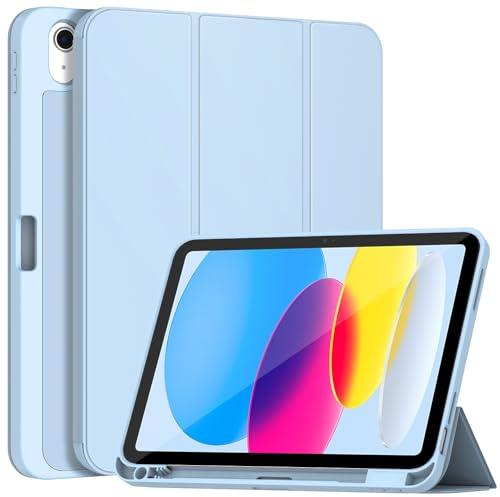 Sonlaryin for iPad 10th Generation Case 2022 10.9 Inch, Trifold Stand Soft TPU Back Lightweight Shockproof for iPad Case 10th Generation with Pencil Holder, with Wake/Sleep - Sky Blue