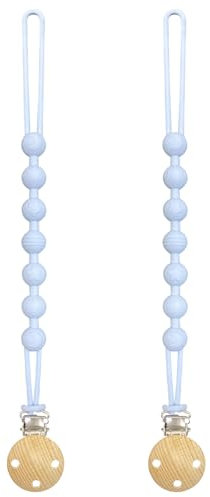 Yoolhamy Attache Tetine Silicone, 2 Attaches Attache Sucette pour Bebe Accroche Tetine Garçons et Filles, Pacifier Clip Chain, Attaches sucette souples et flexibles (2pcs Blue)
